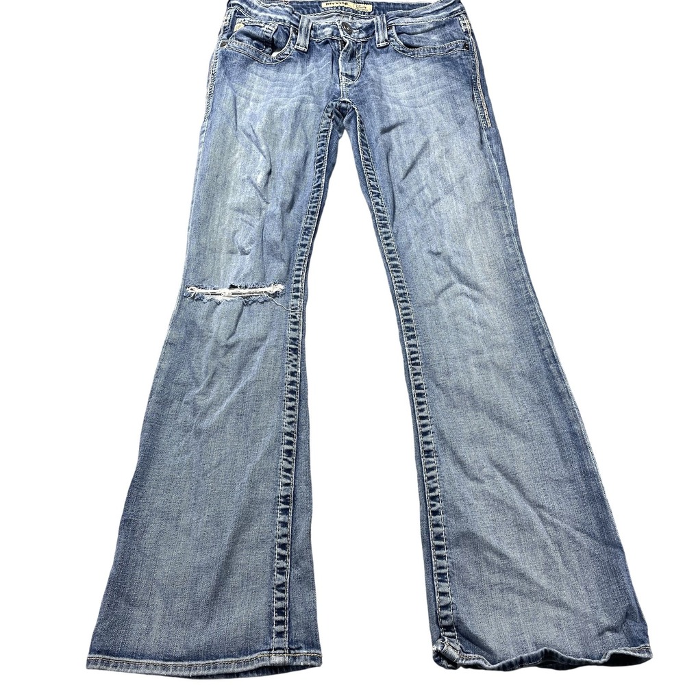 Big Star Jeans Womens 28R Blue Light Wash Low Rise Bootcut Distressed Stretch